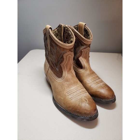 Ariat Shoes - Ariat Billie Unbridled Tan & Brown Side Zip Ankle Boots Size 6.5 Western